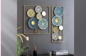ศิลปะผนังโลหะสุดสร้างสรรค์สีทองและสีฟ้าเหมาะสำหรับการตกแต่งภายในบ้านห้องนอนและห้องนั่งเล่นตกแต่งผนัง - Product Image 5