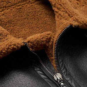 Veste en fourrure classique pour homme, style motard, imperméable, col à capuche, légère, décontractée, en cuir véritable, état neuf, pour homme - Product Image 6