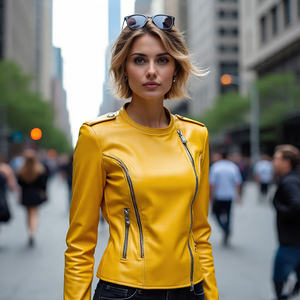 Chaquetas de Cuero Liso para Motocicleta, Abrigo Holgado de Vaca y Oveja para Mujer - Product Image 2