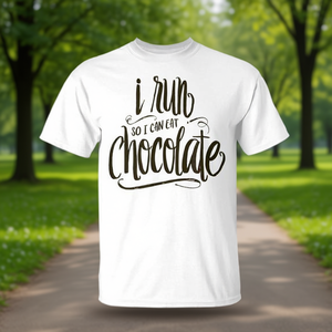 T-shirt « Je cours pour manger du chocolat » pour les amateurs de chocolat, à des fins promotionnelles - Product Image 3