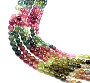 Cuentas de forma redonda facetadas de turmalina múltiple Cuentas de piedras preciosas de turmalina multicolor natural Tamaño 4MM Aproximadamente 10 pulgadas - Product Image 2