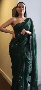 Colección de Sari de Seda Georgette de Bollywood, Hermosos y Elegantes para Mujer, con Bordado y Lentejuelas, Estilo Indio y Pakistaní - Product Image 6