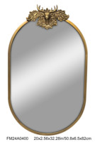 Miroir mural ovale en métal doré antique avec tête de cerf sculptée en haut, miroir mural encadré vintage, miroir décoratif de luxe