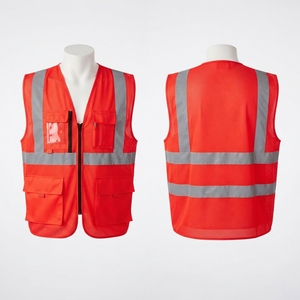 Chaleco de Trabajo Unisex de Alta Visibilidad Rojo Neón con Certificación CE, Tela de Malla de 120 g/m², Paneles con Tiras Reflectantes Plateadas, Logotipo Personalizado - Product Image 1