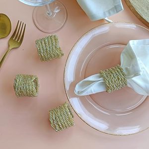 Ronds de serviette en or Champion faits à la main avec perles Décor de table élégant pour les mariages Vacances de Noël et occasions spéciales - Product Image 3
