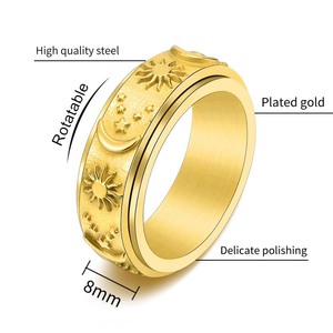 Anéis Giratórios Unissex de Aço Inoxidável de Alta Qualidade 8mm com Padrão Vintage Gótico de Estrela, Lua e Sol com PVD 18k para Casamento e Noivado - Product Image 6