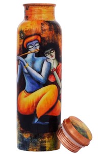 ขวดน้ำทองแดงแบบดั้งเดิมของ indianartvilla พร้อมดีไซน์การพิมพ์สำหรับการจัดเก็บและการใช้งานทุกวัน-900มล. - Product Image 3