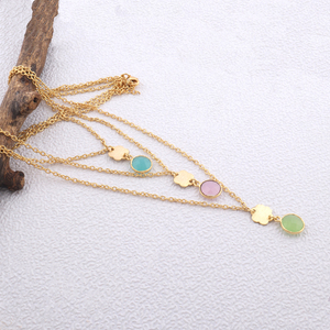 สร้อยคอโซ่ lariat สามใบ รูปทรงกลมเรียบง่ายหินสีสันสดใสสร้อยคอจี้โซ่สายเคเบิลชุบทองสําหรับสร้อยคอผู้หญิง - Product Image 3