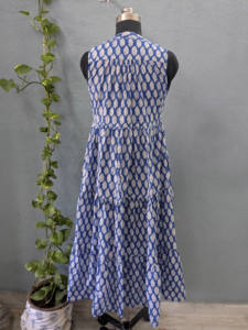 Camisón Largo de Verano para Mujer, de Algodón Puro, Ecológico, Lavable, con Cuello en V, Sin Mangas, Estampado Floral Bohemio, Estampado a Mano, Ligero - Product Image 5