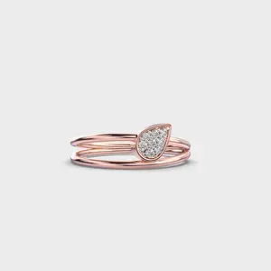 Unique Double Band Ring Pear Cut Shape and Round Cut Stone Moissanite Engagement Ring 14k Solid Gold Dainty Diamond Ring Women