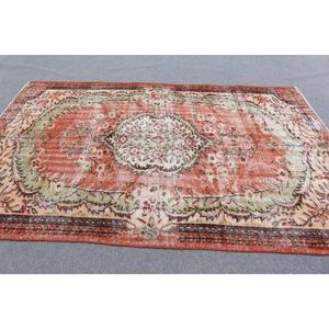 5.4x8.7 ft Rug, Vintage Turkish Rug, <b>Red</b> Floral <b>Wool</b> Rug - Product Image 3