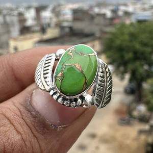 Anillo de Plata de Ley 925 turquesa de cobre verde al por mayor-Joyería fina hecha a mano única - Product Image 3