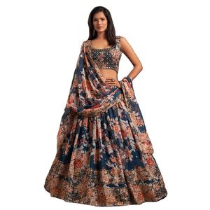 Venta caliente tradicional festiva Georgette Impresión digital Lehenga Choli La mayoría de las tendencias Ropa de fiesta Bodas Proveedor de compras en línea - Product Image 1