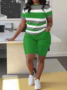 Ensemble décontracté 2 pièces tricoté pour femme : haut imprimé et short au-dessus du genou, anti-boulochage, en Spandex/Polyester, idéal pour le printemps - Product Image 5