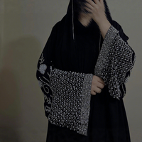 Eid Ramadan - Parfait pour les célébrations de l'Eid, élégant ensemble de 2 pièces en broderie de perles noires, robe musulmane ample à manches longues, hijab abaya