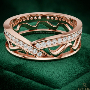 Anillo de banda curva de oro de 9K, 10K, 14K y 18K para mujer con diamantes de corte brillante cultivados en laboratorio, color D, certificado IGI, joyería fina de lujo - Product Image 2