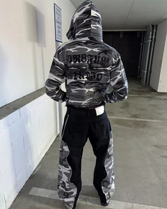 Custom Camo Patchwork Tracksuit Set | Heavyweight 100% Cotton Hoodie & Sweatpants | Applique Embroidery Zipper Sweatsuit for Men - Product Image 3