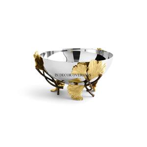 Ensemble de 2 bol plaqué or de haute qualité coulé en aluminium demi-grenade Designer avec support de base de feuilles de couleur noire d'Inde - Product Image 6