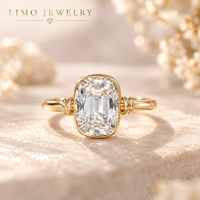 Bague de fiançailles en diamant de laboratoire 3 carats taille Old Mine, or jaune 14K, style vintage Old Mine, sertie clos, IGI, personnalisable OEM ODM
