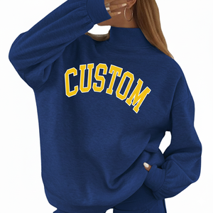 High Quality Casual Women's Oversized Sweatshirts Long Sleeve <b>Mock</b>-Neck with Custom Logo Printed Front Winter - Product Image 1