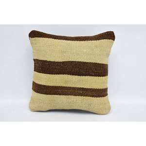 Oreiller en laine patchwork Kilim beige à rayures subtiles 12x12 pouces en soie imprimé floral vintage tissé coussin décoratif literie portable - Product Image 1