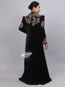 Caftán Abaya Islámico Modesto de Terciopelo AWAIS HOUSE - Cuello Alto, Manga Larga, Largo hasta el Suelo, Talla Grande, Estilo Marroquí, Hecho a Mano con Cuentas - Product Image 2