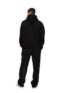 Unisex 450GSM High Quality Acid Wash <b>Black</b> Sweatsuit <b>Men's</b> 100% Cotton Raglan <b>Hoodie</b> Flare Pants Tracksuit Custom Logo Winter - Product Image 2