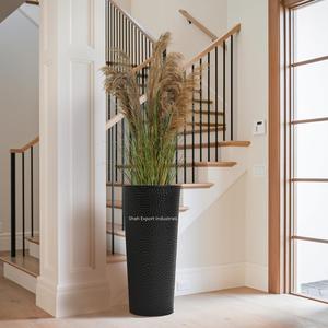 <b>Set</b> Of 3 Hammered <b>Metal</b> Cylindrical Planters Black Coated for Home & Garden <b>Patio</b> Front Porch Decor Flower Planter - Product Image 6