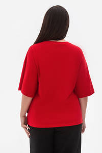 Haute qualité femmes t-shirts en coton de couleur rouge fait dames tenue décontracté t-shirts surdimensionné à manches courtes vêtements d'extérieur léger - Product Image 2