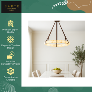 Lustre suspendu rond en albâtre naturel, fait main, écologique, personnalisé, moderne, pour salon, décoration d'hôtel - Product Image 3