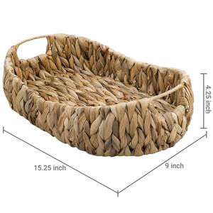 Bandeja de servicio decorativa de jacinto de agua natural al por mayor asas de mimbre de bambú ovaladas de tamaño personalizado multiusos King Craft Viet - Product Image 4