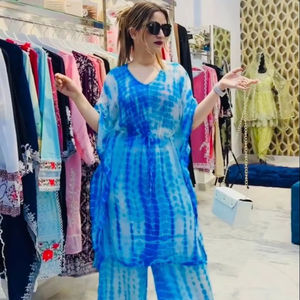 Traje Palazzo kaftan de color cielo ligero de tendencia en impresión digital con tela Georgette para ropa de mujer India pakistaní - Product Image 1