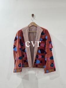 Manteau bohème en velours brodé, col mandarin, manches longues, motif animalier, fait main, pour femme adulte, vêtement d'extérieur pour l'automne - Product Image 3