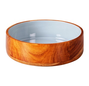 Flat Acacia Wood with Enamel Serving <b>Bowl</b> Grey <b>Set</b> of 4 Top Selling Salad <b>Bowl</b> Platter Customized Size Made In India - Product Image 1