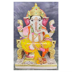 รูปปั้นพระพิฆเนศหลากสีลายหินอ่อนสีขาว - Product Image 1