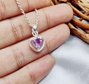 จี้รูปหัวใจสเตอร์ลิงเงินแท้925อัญมณีอเมทิสต์ทำมือโรแมนติกน้ำหนักเบาจี้ห้อยคอชั้นดีมีเสน่ห์ - Product Image 4