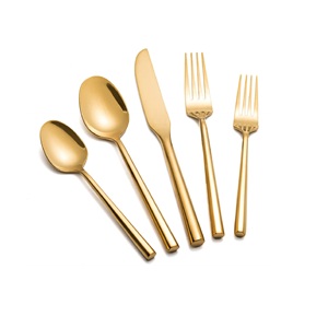 Couverts en or brillant avec manche hexagonal, en acier inoxydable forgé, pour la maison et l'hôtellerie - Product Image 1
