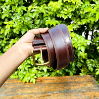 Sabuk Kulit Kerbau Coklat Vintage Berlubang dengan Gesper Persegi Paduan Seng Lebar 40mm Pola Geometris Tahan Lama Gaya Kasual Hip Hop