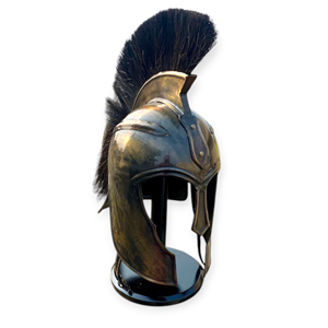 Casque d'Achille Troy noir guerrier grec, pour les films, en feuille de calibre 18 avec un panache noir et une finition noire antique - Product Image 1