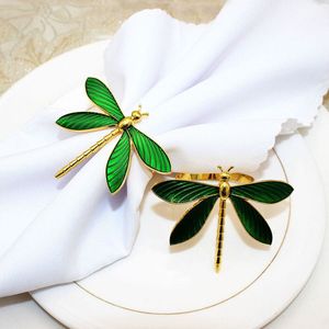 Anneaux de serviette artistiques en forme de libellule, finition émail vert, décoration de table, support pour dîner, mariage, fête, vacances, décorations de table de luxe - Product Image 1