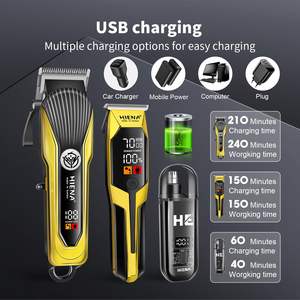 Tondeuse à cheveux sans fil professionnelle pour hommes, kit de coupe-cheveux et de tondeuse pour les poils des oreilles et du nez, écran LED, USB, instructions en français - Product Image 1