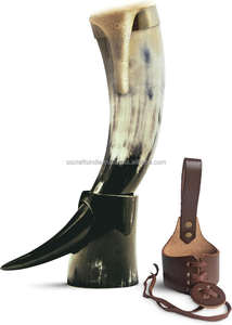 Polished Viking Drinking Horn <b>Mug</b> with Leather Strap Great for LARP Cosplay Renaissance Events Available at Best Price - Product Image 3