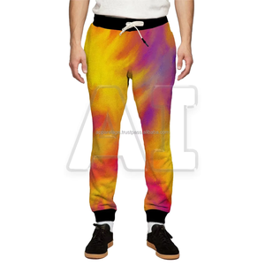 กางเกงวอร์มทรงถุงเอวสูงของผู้ชายกางเกงวอร์มผ้าฝ้ายโพลีเอสเตอร์น้ำหนักมากสไตล์ฮิปฮอปย้อมสีฟอกสีเข้มตรงตามสั่ง - Product Image 1