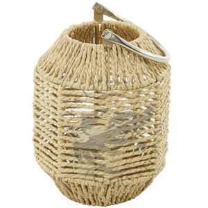 Customized Design Natural Rattan <b>Lantern</b> with <b>Metal</b> Handle for Living Room Balcony Cafe Garden Usage at Wholesale Price in India - Product Image 1
