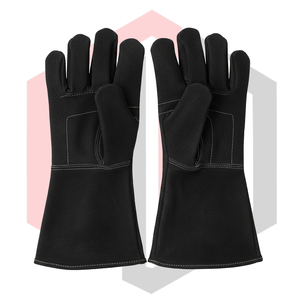 Black Leather <b>Gloves</b> Reinforced Palm Welding Heat Fire Resistant Anti-Static 14 Inch 11 oz <b>Silicone</b>-free Powder-free Mig Tig - Product Image 1