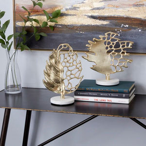 Fancy Roman Grecian Home Office Table Decor Metal Artesanía Regalo Exclusivo Golden Laurel Leaf Wreath Escultura en Base de mármol - Product Image 3
