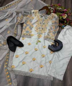 Islamic Clothing Boutique Muslim Ladies Fork Style <b>White</b> Gharara Suit Pakistani Fashion Stitched Three Piece Eid Wedding Party - Product Image 6