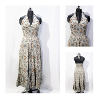 Nouvelle Robe Longue Décontractée d'Été pour Femme, Imprimée, en Rayonne Tissée, Col Halter, Dos Nu, Respirante, Taille Naturelle, Idéale pour la Plage et les Fêtes