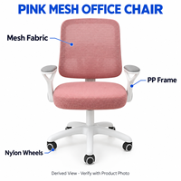 Chaise de bureau en maille rose avec cadre en PP blanc et accoudoirs à boucles pour bureaux informatiques, bureaux à domicile, salles d'étude et salles de réunion