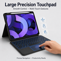 Funda con Teclado Magnético Desmontable de 360 Grados, Touchpad Inalámbrico Retroiluminado, Soporte para Tableta con Soporte para Stylus y Base Multiángulo
